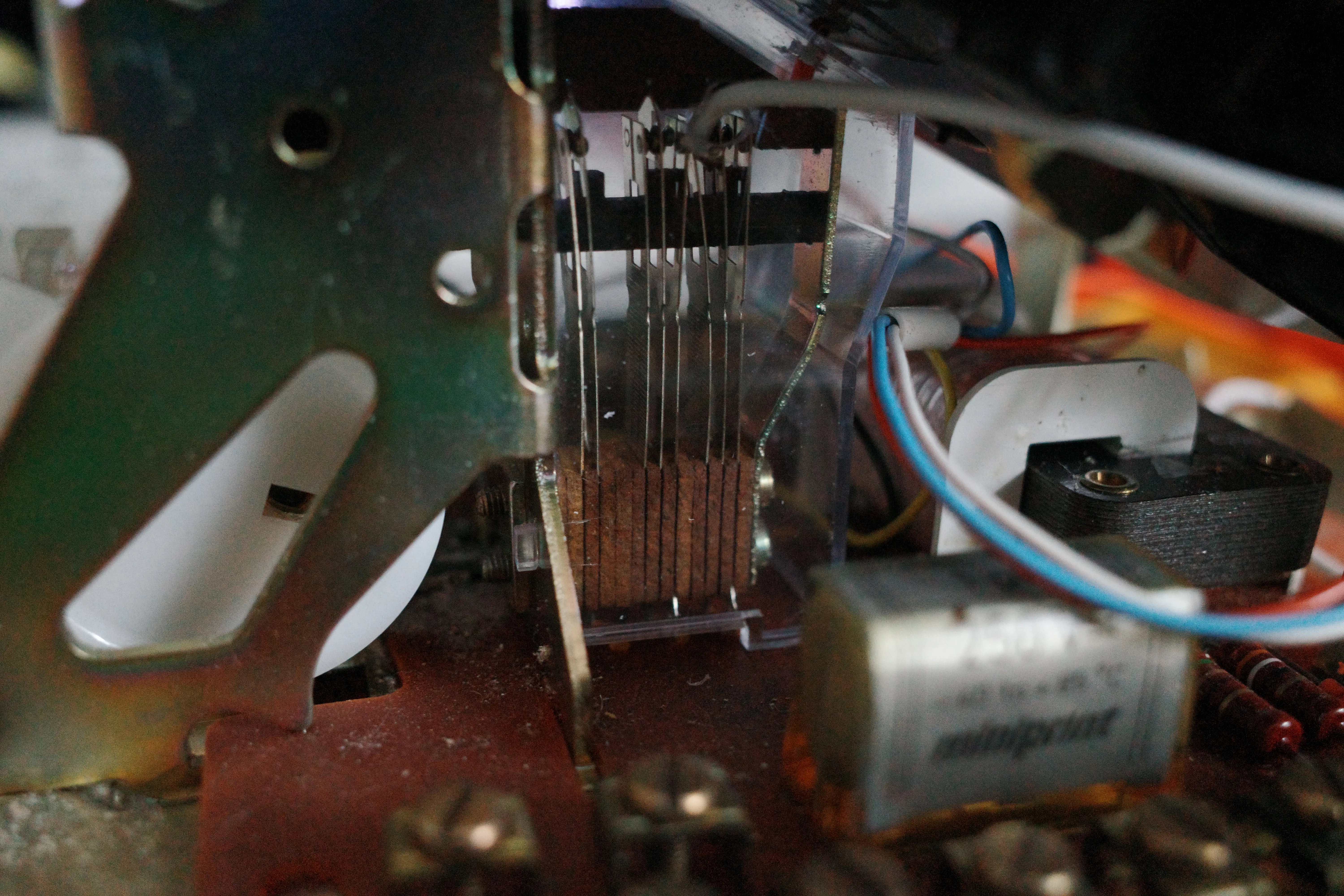 Close view of the original rotary dial contacts and internal mechanism