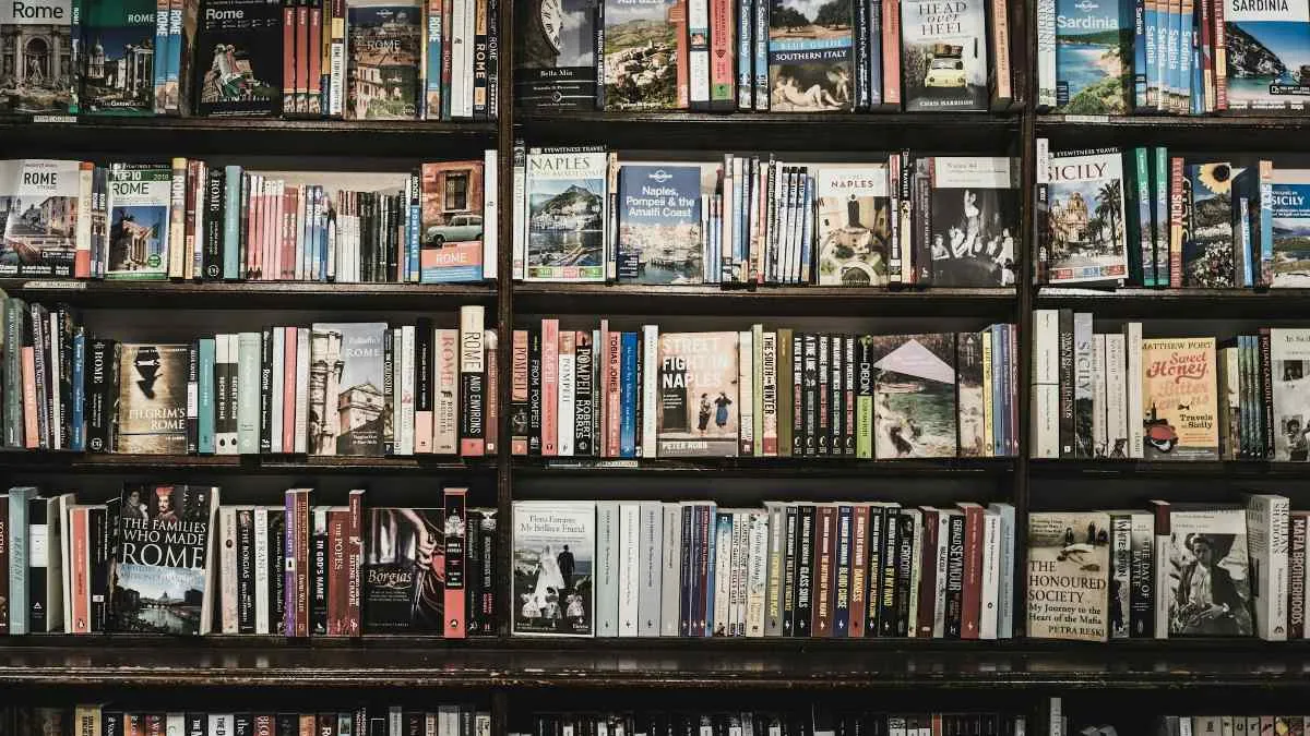 A collection of book covers displayed on a digital screen.