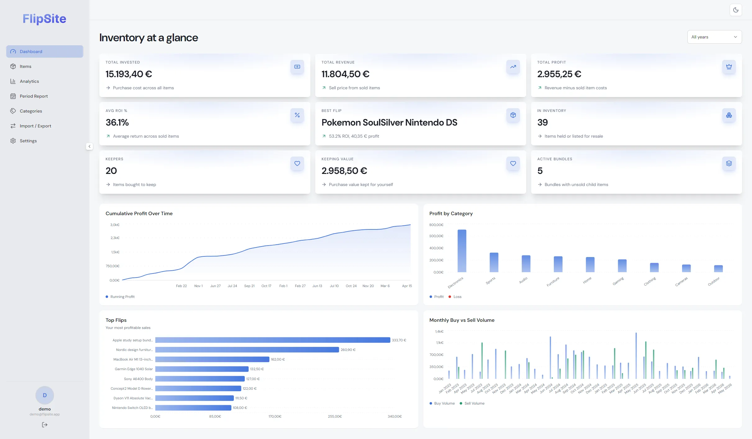 FlipSite inventory and resale tracker