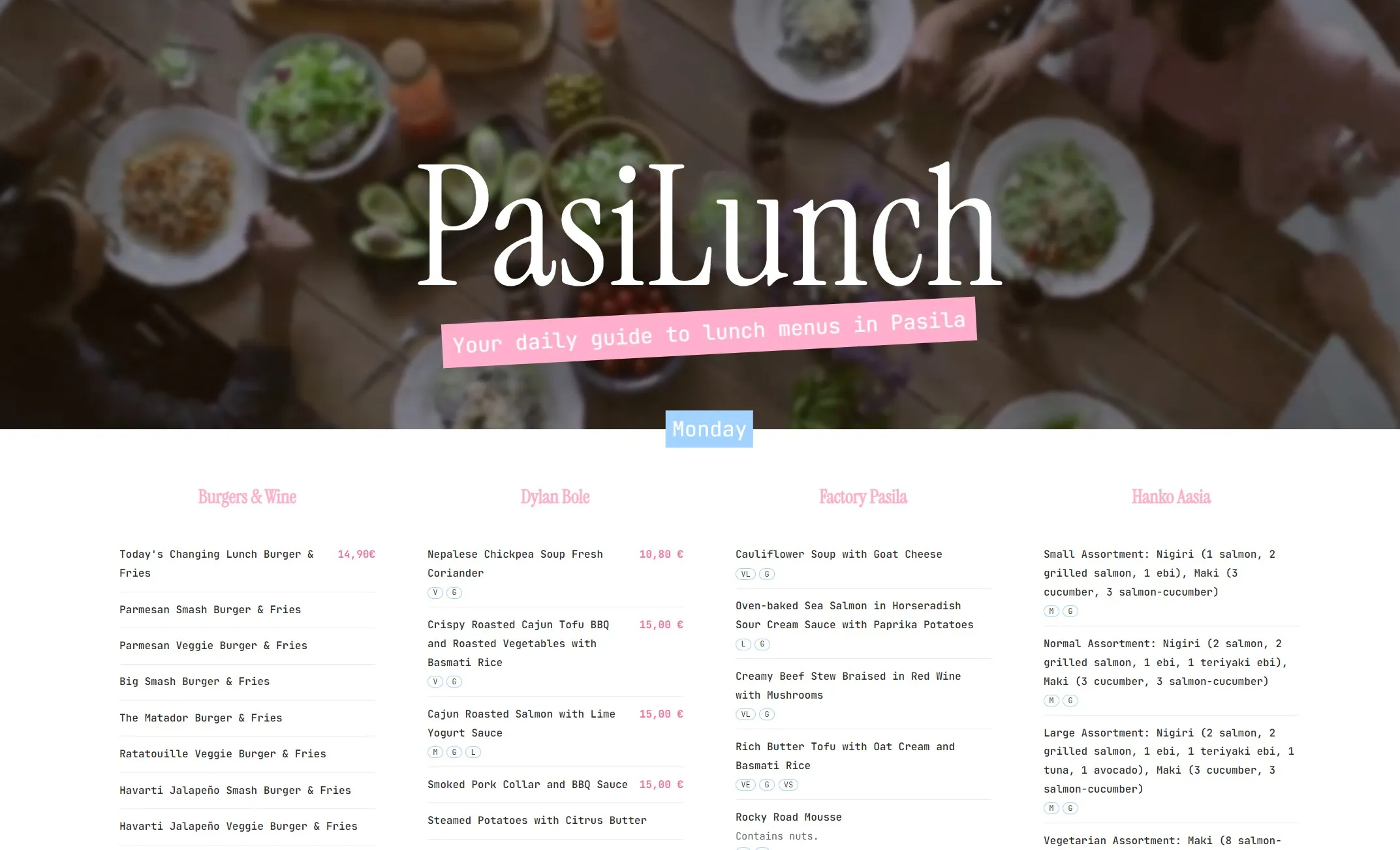 PasiLunch website