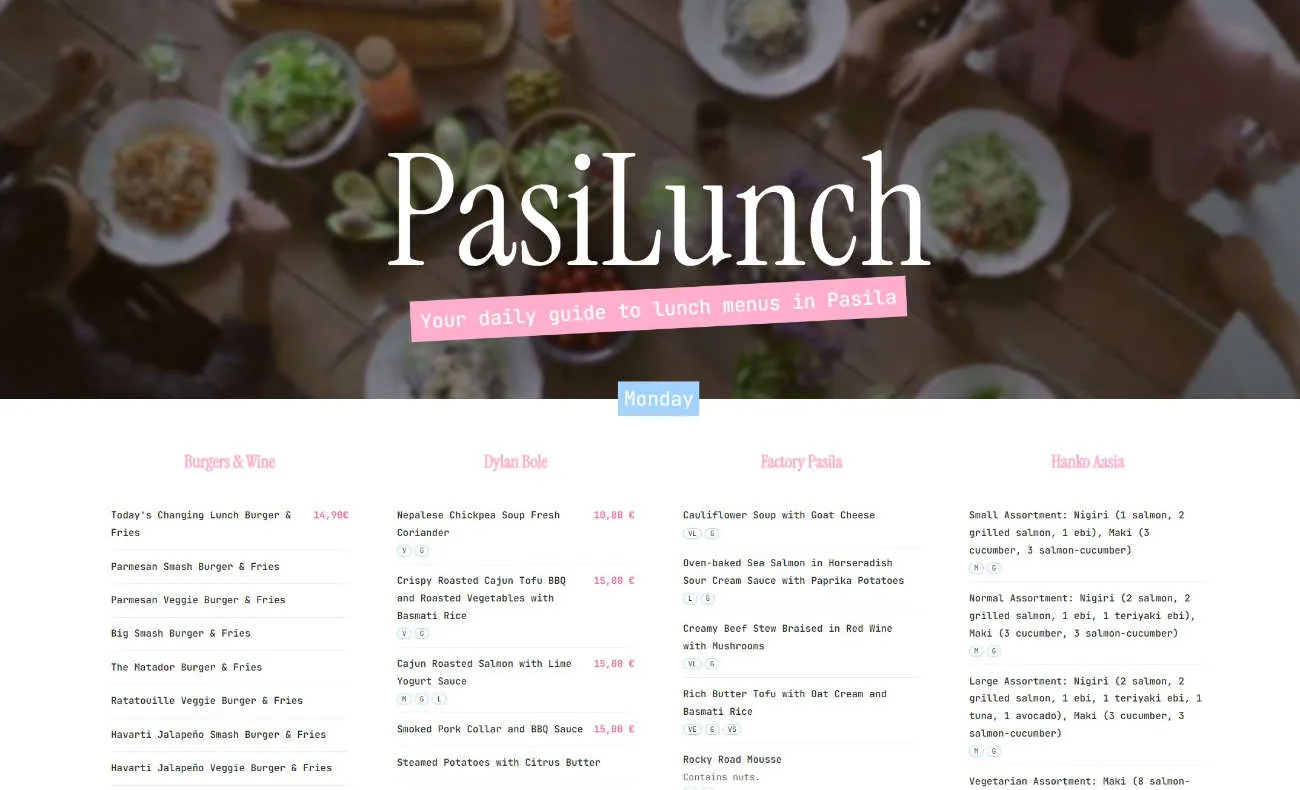 PasiLunch website